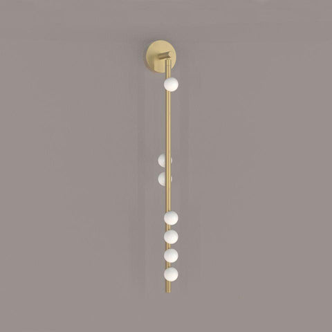 Wall Sconce with Glass Globes and Vertical Brass Tube Frame