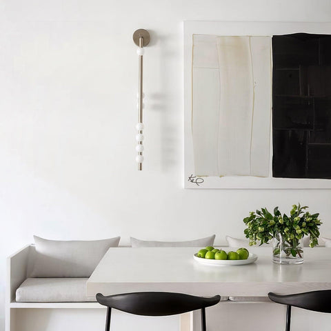 Wall Sconce with Glass Globes and Vertical Brass Tube Frame