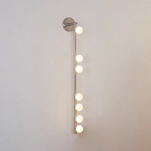 Wall Sconce with Glass Globes and Vertical Brass Tube Frame