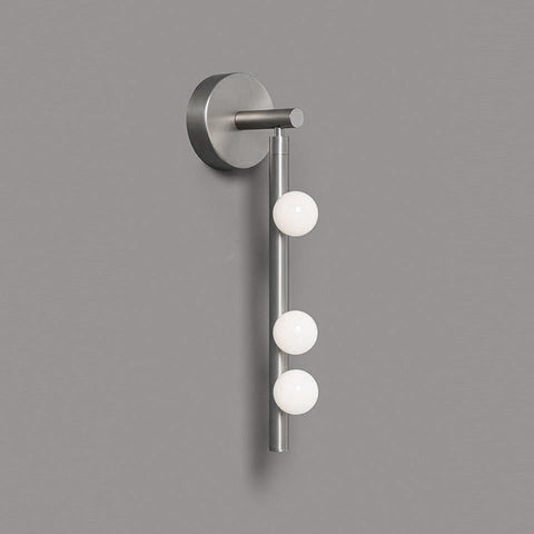 Wall Sconce with Glass Globes and Vertical Brass Tube Frame