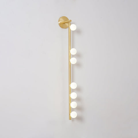 Wall Sconce with Glass Globes and Vertical Brass Tube Frame