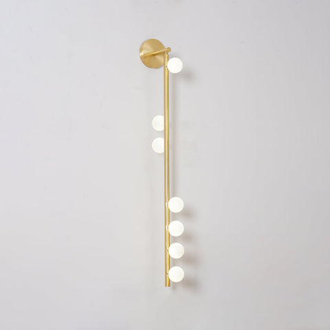 Wall Sconce with Glass Globes and Vertical Brass Tube Frame