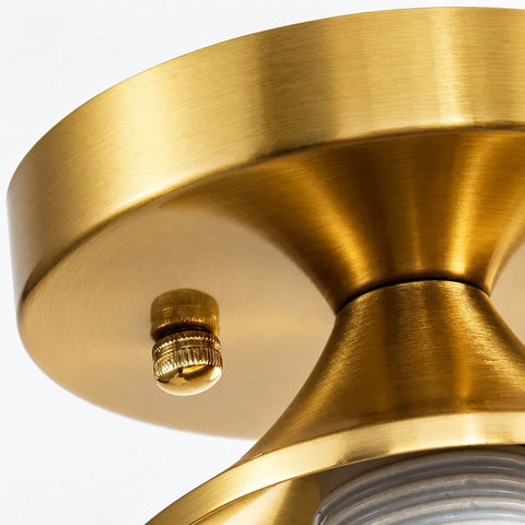 Brass Ribbed Glass Semi-Flush Ceiling Light