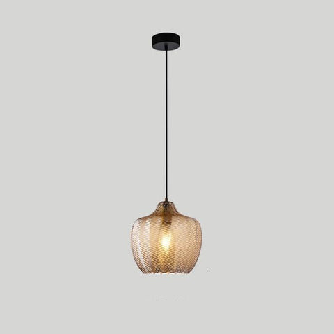 Wavy Glass Pendant Light with Textured Barrel Shade