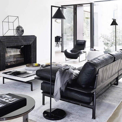 Floor Lamp with Adjustable Cone Shade and Marble Base