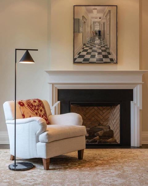 Floor Lamp with Adjustable Cone Shade and Marble Base