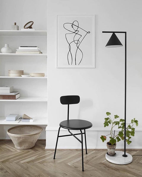 Floor Lamp with Adjustable Cone Shade and Marble Base