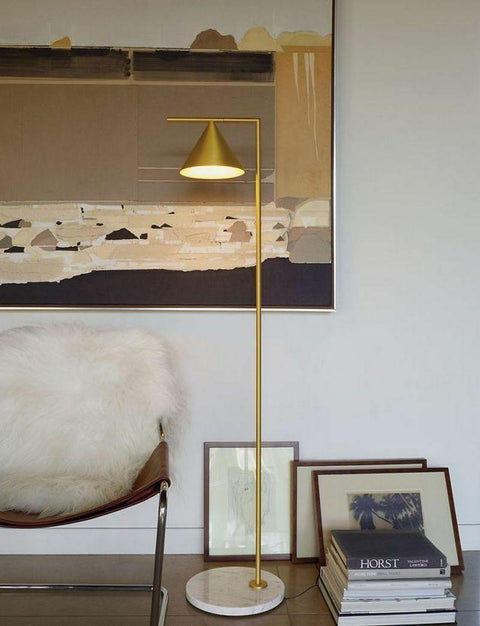 Floor Lamp with Adjustable Cone Shade and Marble Base
