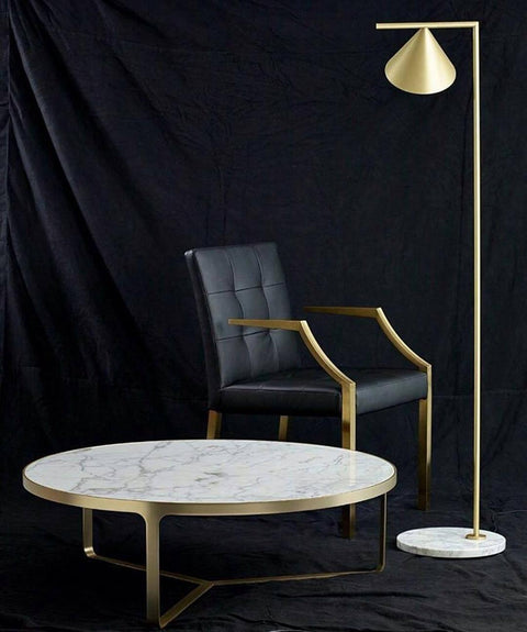 Floor Lamp with Adjustable Cone Shade and Marble Base