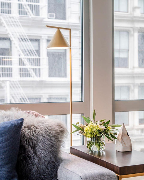 Floor Lamp with Adjustable Cone Shade and Marble Base