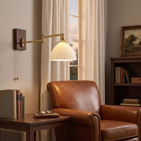 Ceramic Geometry Wall Lamp with Walnut and Brass Accents
