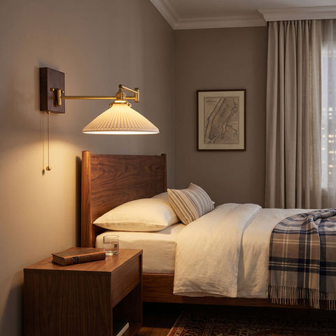 Ceramic Geometry Wall Lamp with Walnut and Brass Accents