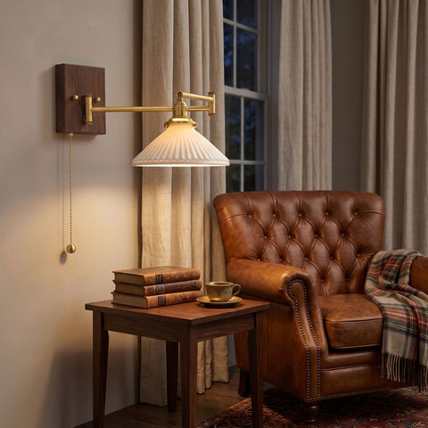 Ceramic Geometry Wall Lamp with Walnut and Brass Accents