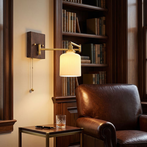 Ceramic Geometry Wall Lamp with Walnut and Brass Accents