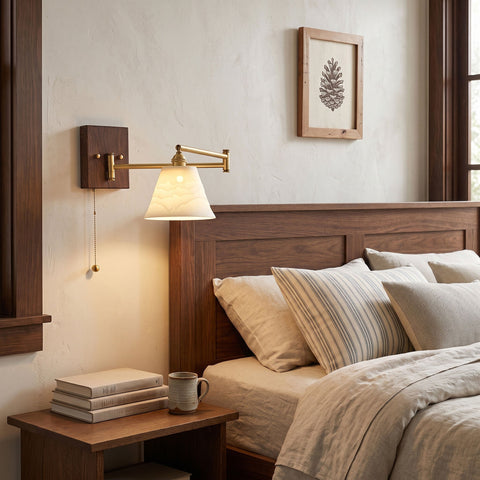 Ceramic Geometry Wall Lamp with Walnut and Brass Accents