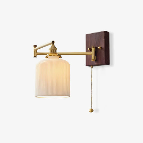 Ceramic Geometry Wall Lamp with Walnut and Brass Accents