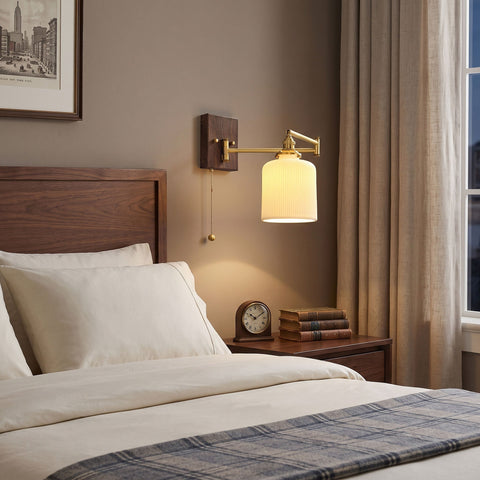 Ceramic Geometry Wall Lamp with Walnut and Brass Accents