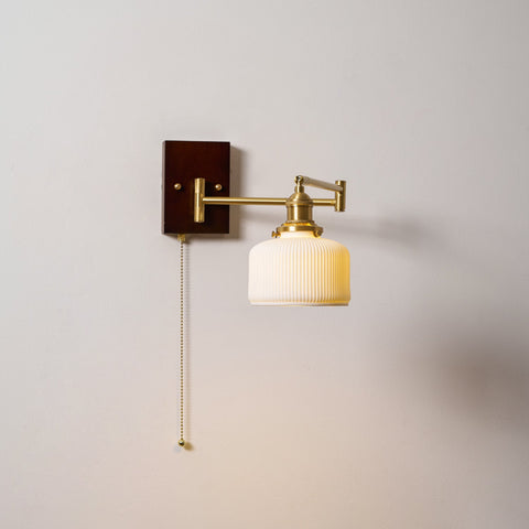 Ceramic Geometry Wall Lamp with Walnut and Brass Accents