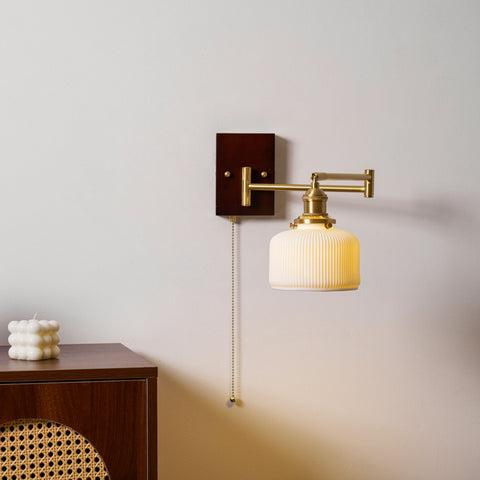 Ceramic Geometry Wall Lamp with Walnut and Brass Accents