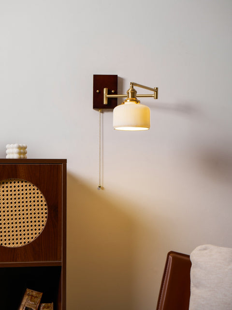 Ceramic Geometry Wall Lamp with Walnut and Brass Accents