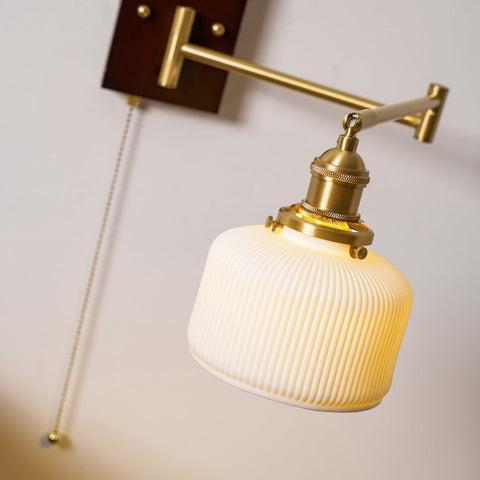 Ceramic Geometry Wall Lamp with Walnut and Brass Accents