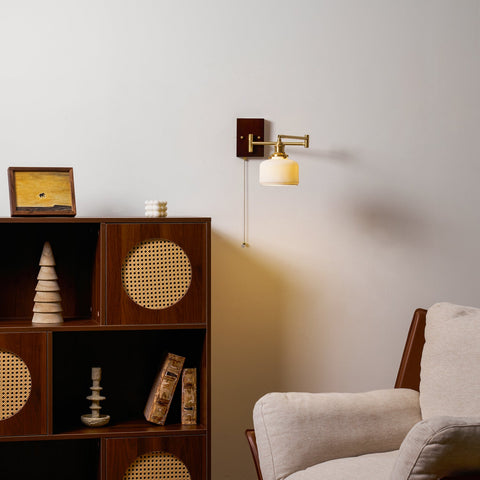 Ceramic Geometry Wall Lamp with Walnut and Brass Accents