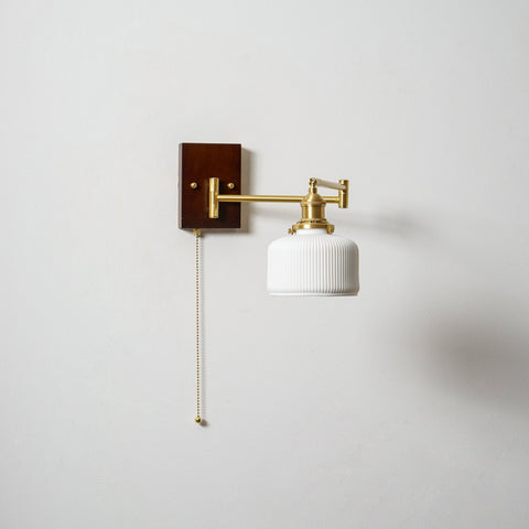 Ceramic Geometry Wall Lamp with Walnut and Brass Accents