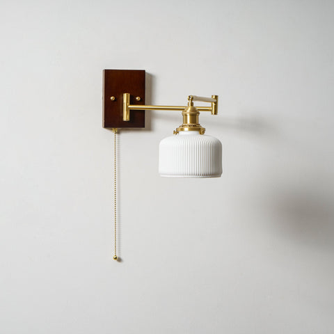 Ceramic Geometry Wall Lamp with Walnut and Brass Accents