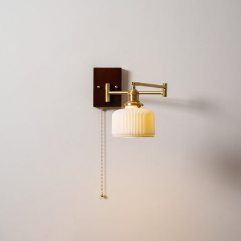 Ceramic Geometry Wall Lamp with Walnut and Brass Accents