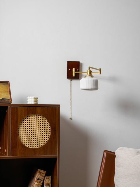 Ceramic Geometry Wall Lamp with Walnut and Brass Accents