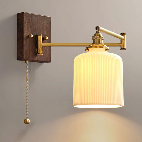 Ceramic Geometry Wall Lamp with Walnut and Brass Accents