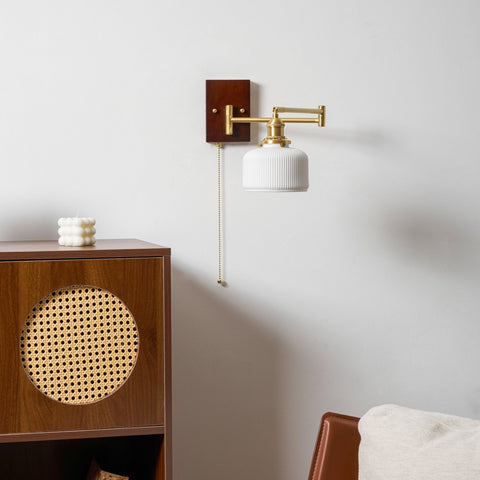 Ceramic Geometry Wall Lamp with Walnut and Brass Accents