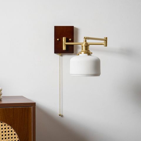 Ceramic Geometry Wall Lamp with Walnut and Brass Accents