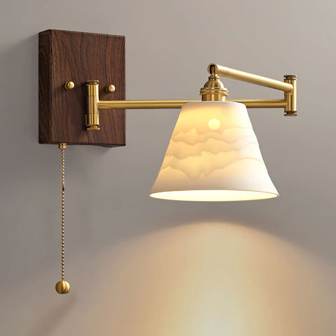 Ceramic Geometry Wall Lamp with Walnut and Brass Accents