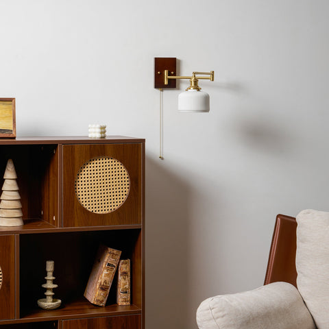 Ceramic Geometry Wall Lamp with Walnut and Brass Accents