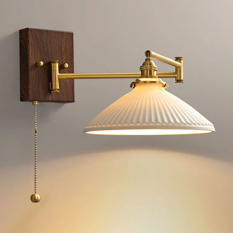 Ceramic Geometry Wall Lamp with Walnut and Brass Accents