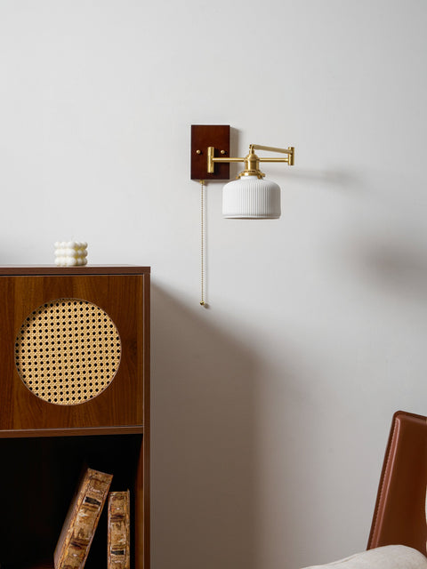 Ceramic Geometry Wall Lamp with Walnut and Brass Accents