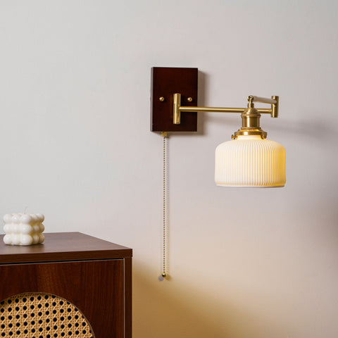 Ceramic Geometry Wall Lamp with Walnut and Brass Accents