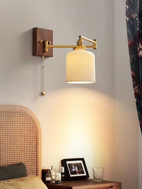 Ceramic Geometry Wall Lamp with Walnut and Brass Accents