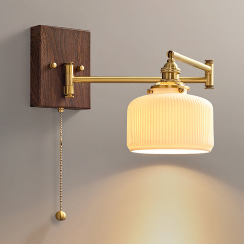 Ceramic Geometry Wall Lamp with Walnut and Brass Accents