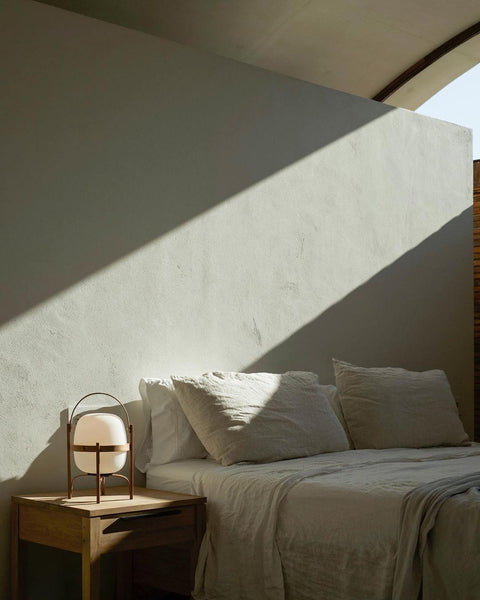 Lantern Table Lamp with Wooden Cage and Glass Shade