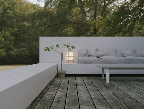 Lantern Table Lamp with Wooden Cage and Glass Shade