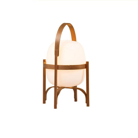 Lantern Table Lamp with Wooden Cage and Glass Shade