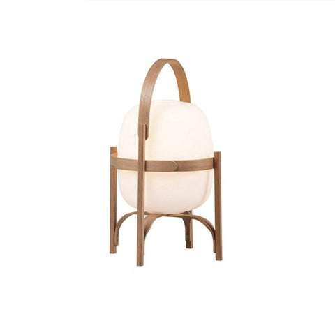 Lantern Table Lamp with Wooden Cage and Glass Shade