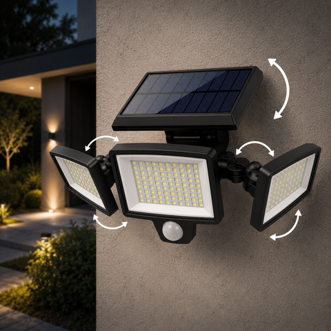 Solar Motion Security Light with Three Adjustable LED Heads