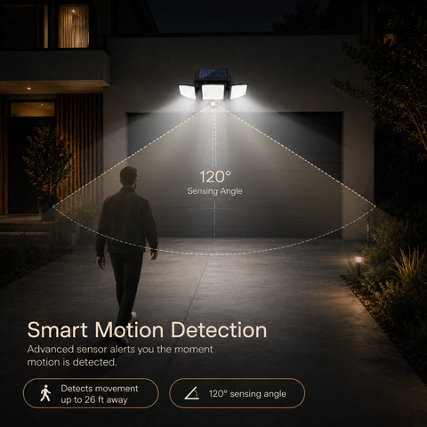 Solar Motion Security Light with Three Adjustable LED Heads