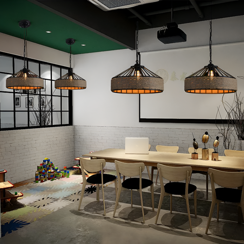 Pendant Light with Hemp Rope and Iron Shade