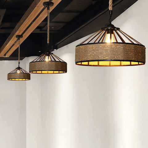 Pendant Light with Hemp Rope and Iron Shade