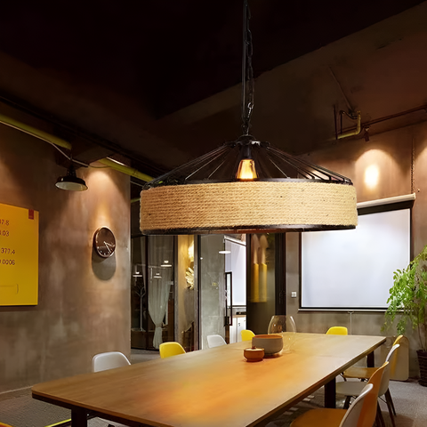 Pendant Light with Hemp Rope and Iron Shade