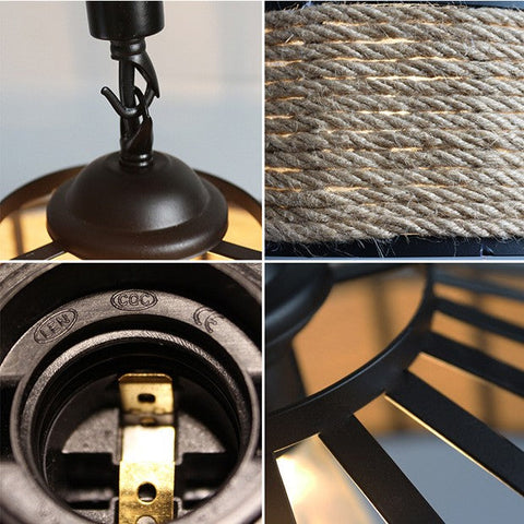 Pendant Light with Hemp Rope and Iron Shade